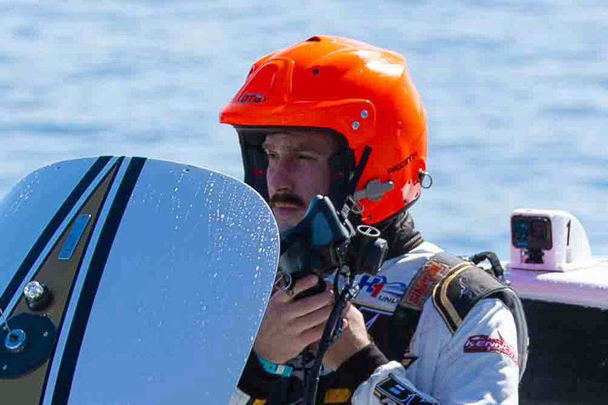 Defending H1 Unlimited national champion Andrew Tate prepares for a test run aboard the U-91 BWR Racing hydroplane during spring testing on Saturday in Kennewick.