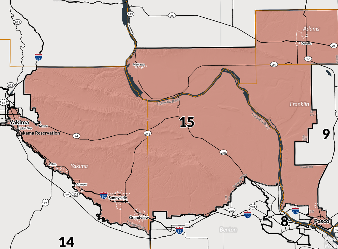 The Washington Legislative District 15 map, approved April 2022.