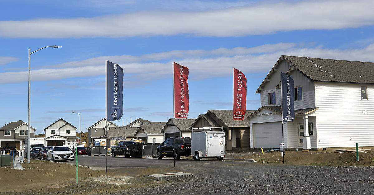 The first new homes in the Desert Sands housing development are nearing completion off West Clearwater Drive and North Drewberry Place in west Kennewick.