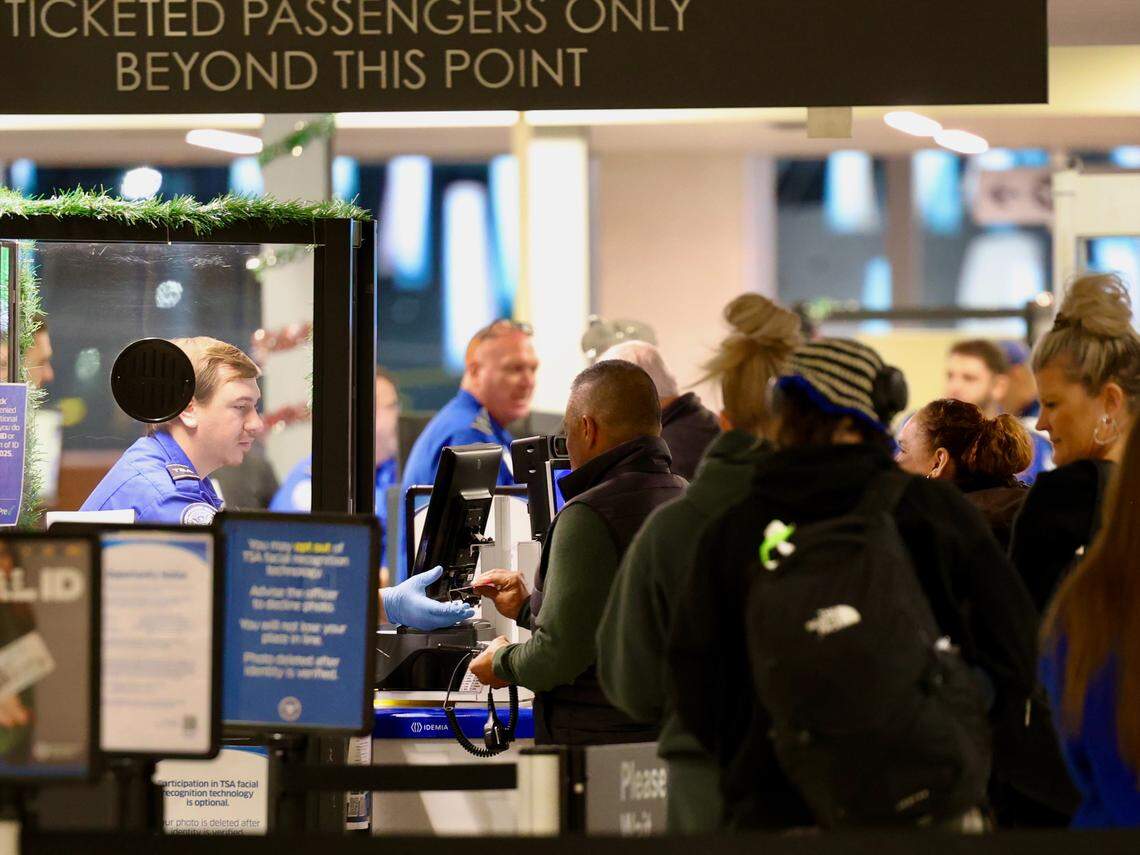The Transportation Security Administration screens air travelers at the Tri-Cities Airport in Pasco early Monday as the holiday travel season kicked into high gear.