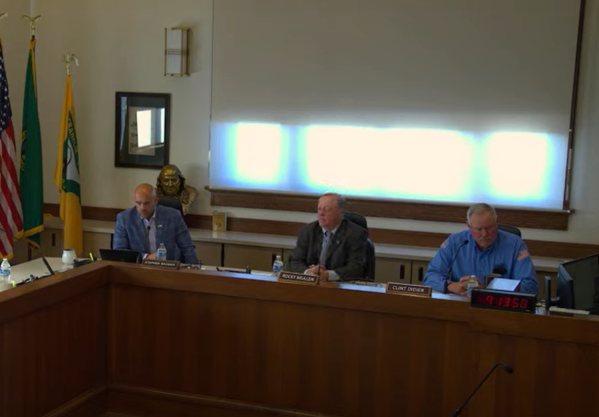 Franklin County Commissioners held a special, closed door meeting to discuss severing the county administrator’s contract on June 18. From left, Commissioner Stephen Bauman, Chairman Rocky Mullen, Commissioner Clint Didier.