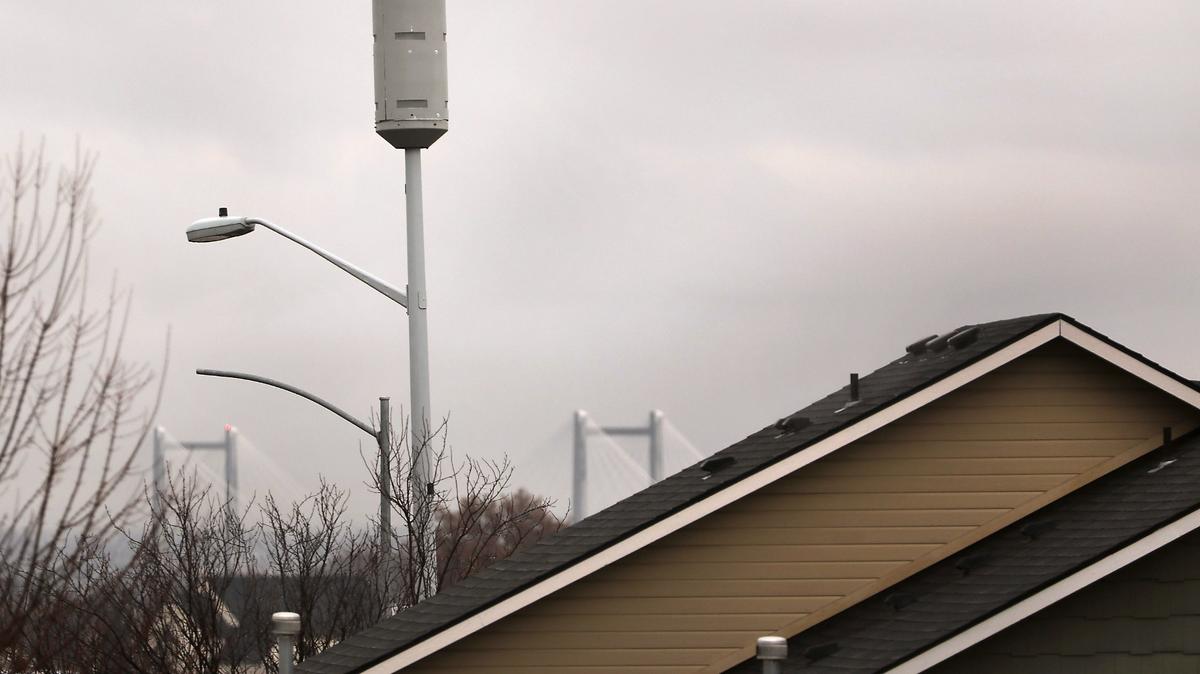 A new style cell phone tower installed by U. S. Cellular incorporates a street light near the corner of West 10th Avenue and South Olympia Street in Kennewick.
