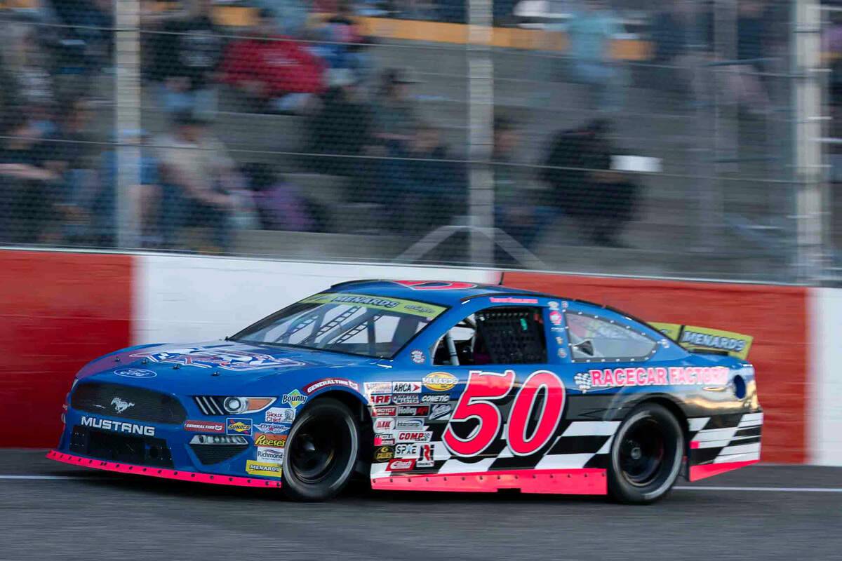 Trevor Huddleston drives the No. 50 High Point Racing / Racecar Factory Ford during the NAPA Auto Care 150 Greg Biffle Memorial on Saturday at Tri-City Raceway in West Richland. Huddleston finished second and maintained the lead in the ARCA Menards Series West championship standings