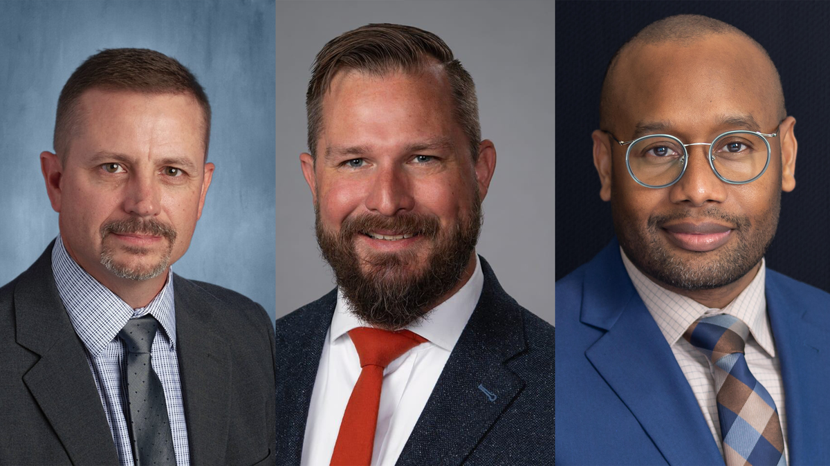 Kennewick School District superintendent finalists, from left: Lance Hansen, Chris Nesmith, and Davion Lewis.