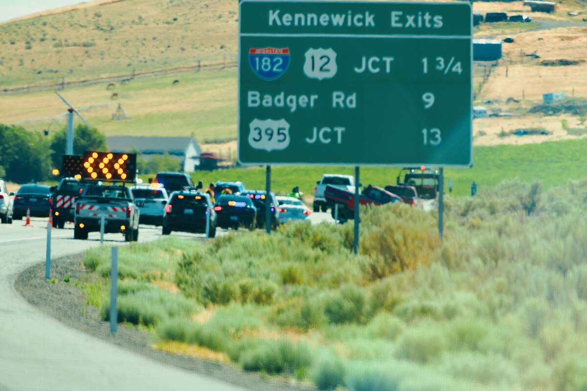A multi-vehicle collision caused eastbound traffic to back up on Interstate 82 near Benton City on Tuesday morning.
