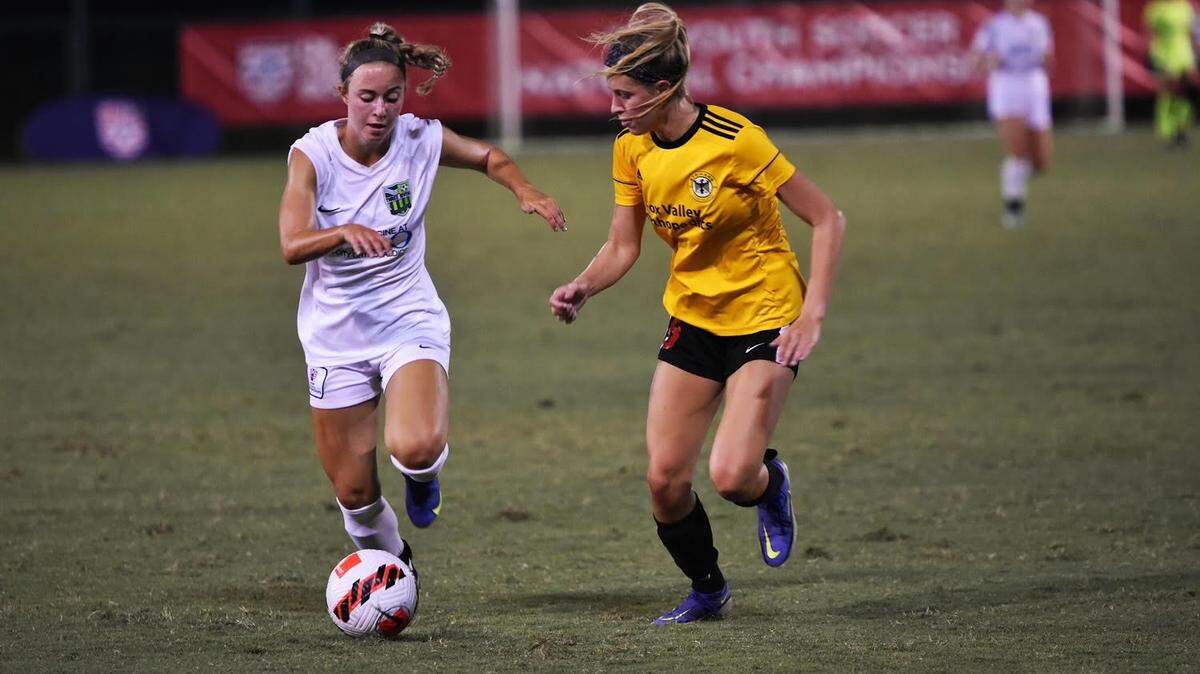 Three Rivers Soccer Club Black squad player Kelsey Fulton is pictured playing at nationals.