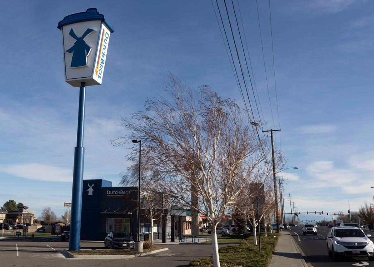 Dutch Bros. coffee shop in Kennewick, WA, just off Highway 395.