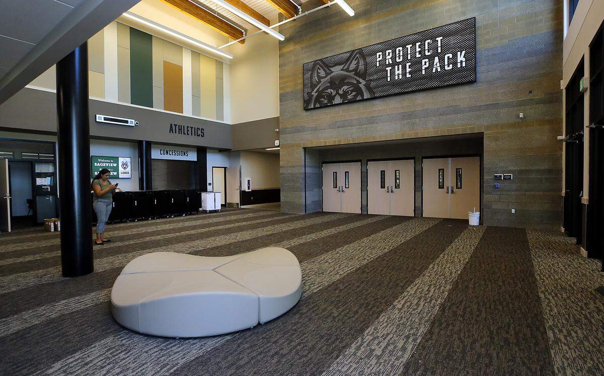 Lobby area at the entrance to the gymnaisum in Sageview High School at 6091 Burns Road in west Pasco.