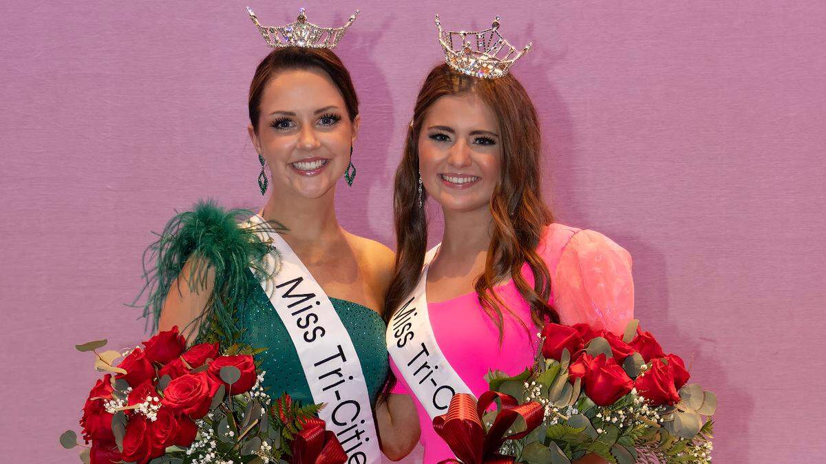 Miss Tri-Cities 2024, Abby Faulk, and Miss Tri-Cities Teen 2024, Giorgia Henry are awarded the Miss Tri-Cities Scholarship Program in 2024.