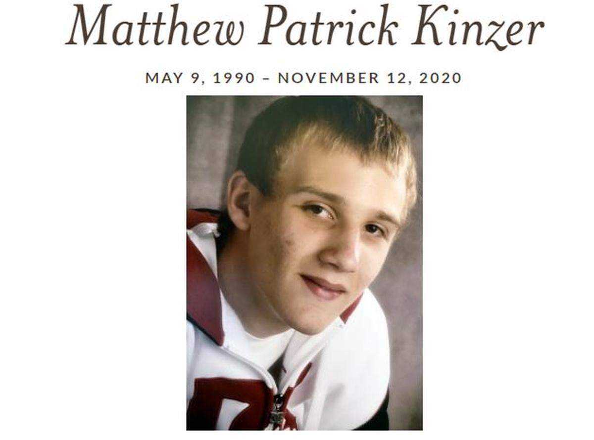 An online obituary for Matthew Patrick Kinzer with Evergreen Funeral Home & Cemetery shows a memorial service planned Dec. 3.