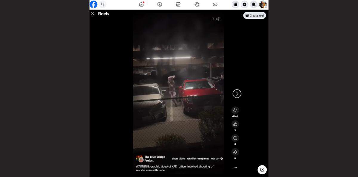 This screen grab from a video shared on Facebook, shows as Dillon Winters, 27, with a knife moments before he was wounded by Kennewick police.