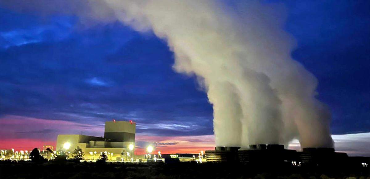 Energy Northwest’s Columbia Generating Station near Richland is the Northwest’s only commercial nuclear power plant. The contrast of the dark sky and morning light coming up behind the water vapor clouds from the reactor’s cooling towers caught the eye of Judi Hastings, who captured this photo at 4:20 a.m. on a day it was at full operation.