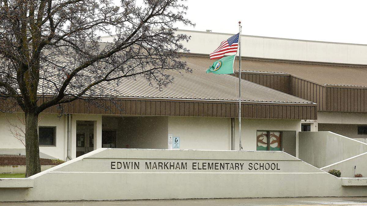 Edwin Markham Elementary School is at 4031 Elm Road about 12 miles north of the I-182 interchange for Road 68 in Pasco.