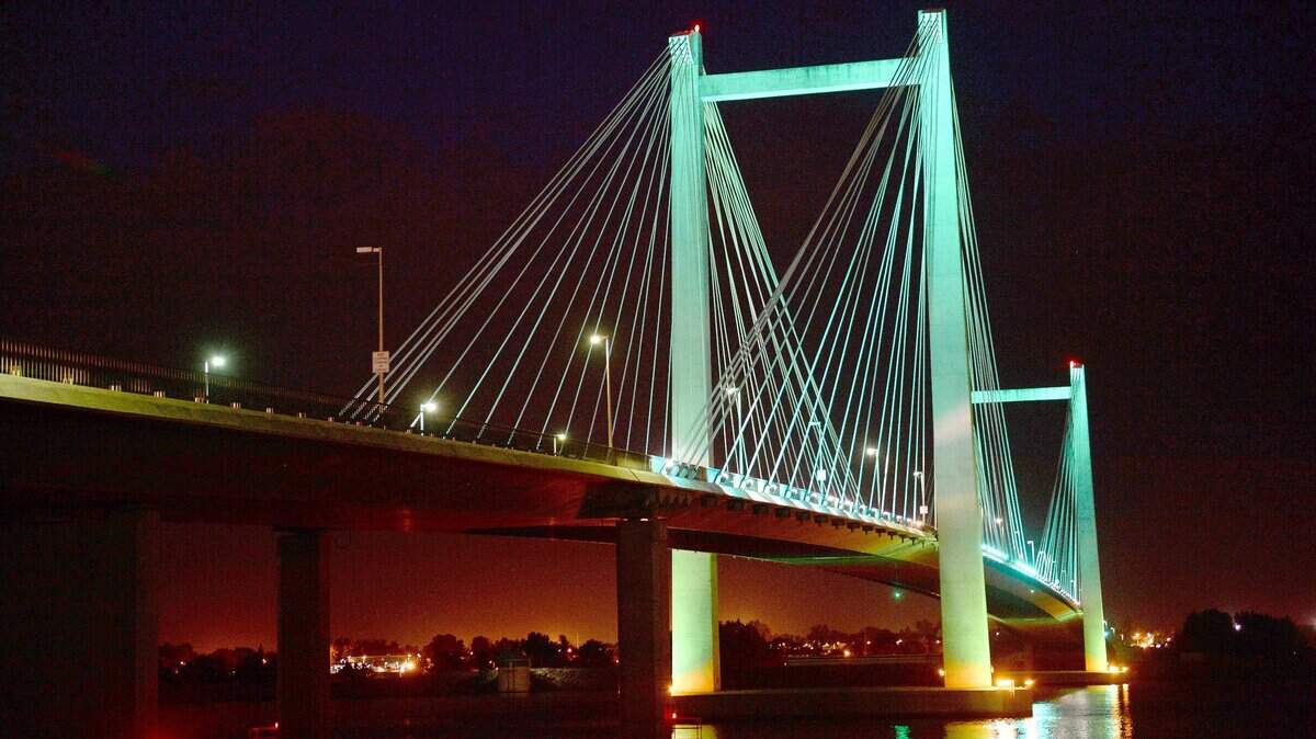The cable bridge will once again be lit up in teal in September to raise awareness about ovarian cancer.