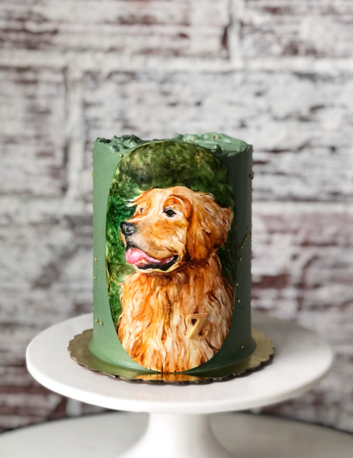 Golden Retriever themed cake from Layered Cake Artistry