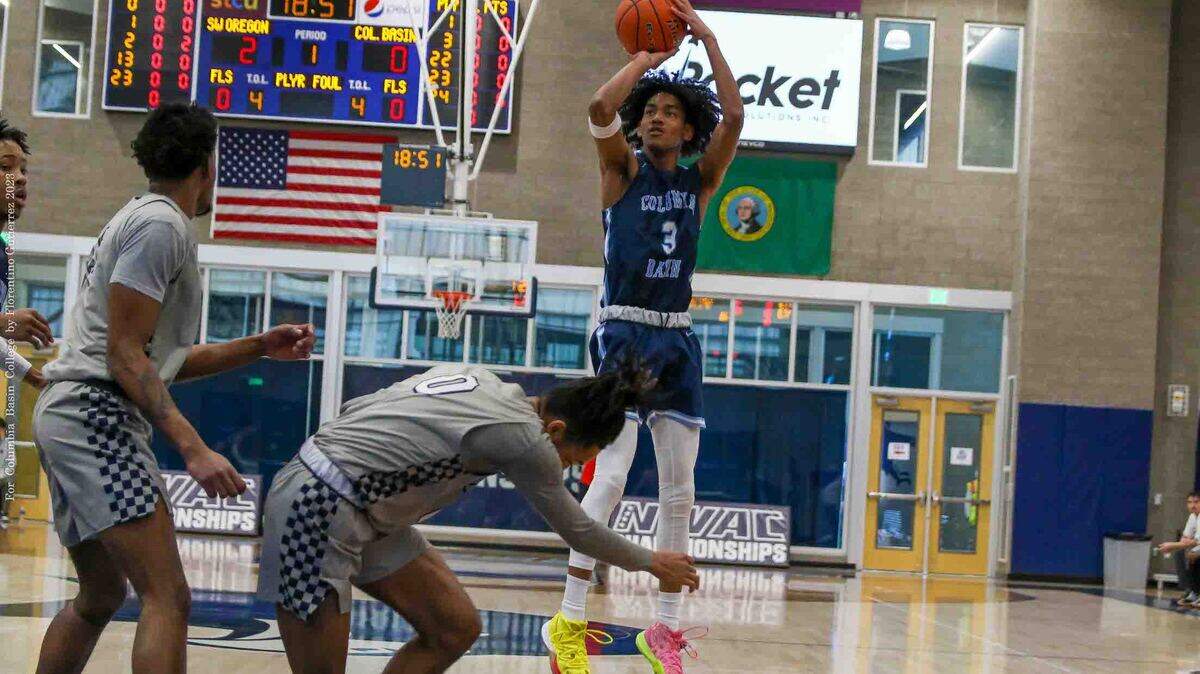 Amar Rivers (3) was one of Columbia Basin College’s top men’s basketball players this season.