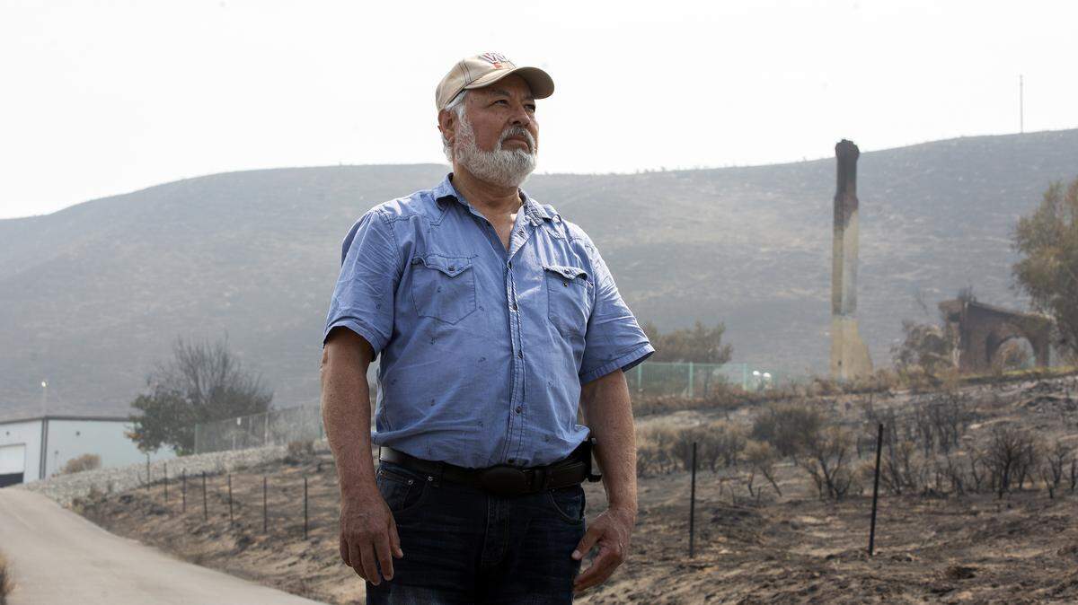Mauro Lara was the caretaker for this Kennewick property near Ely Street that was destroyed by Saturday’s Bofer Canyon Fire. Lara was outside and saw the smoke but was trapped by the flames and heat before finally managing to escape.