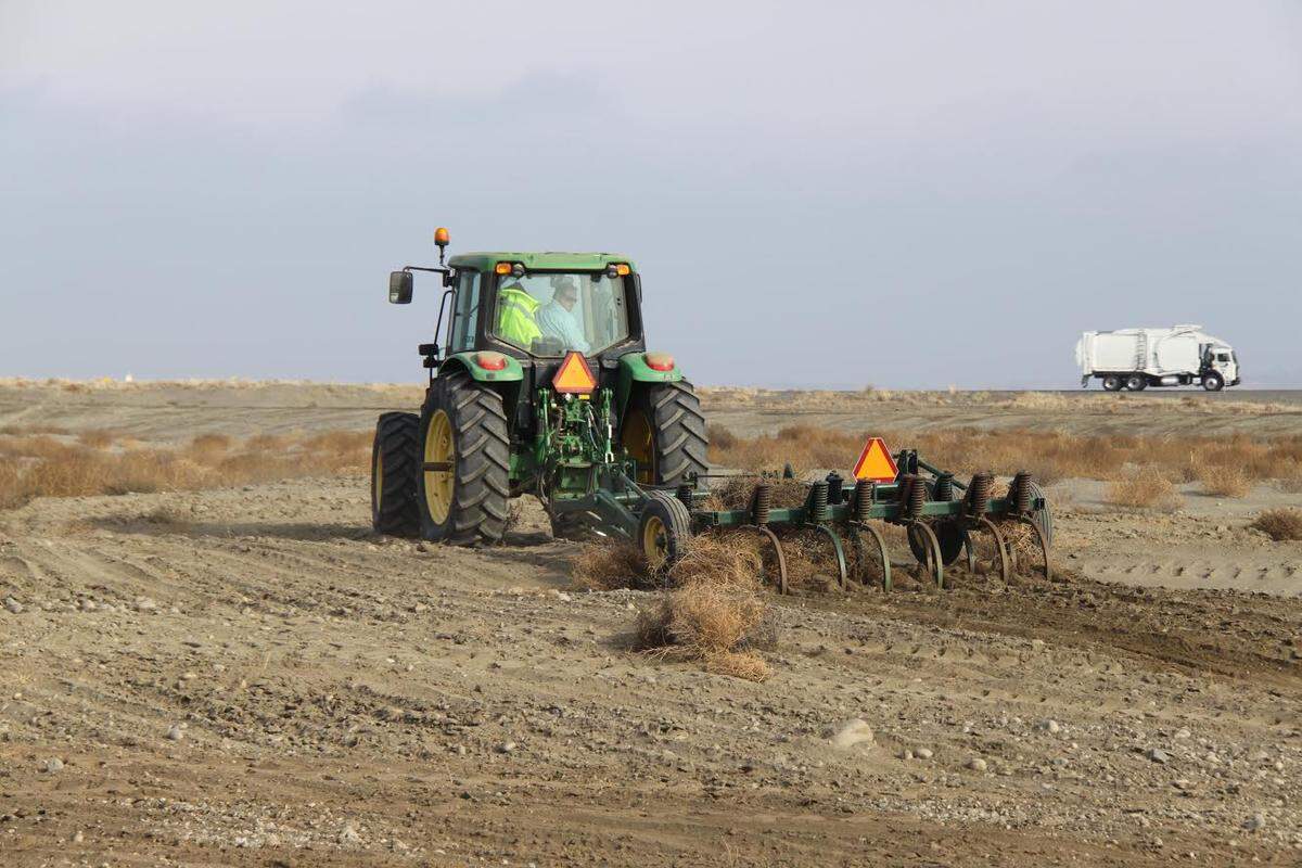 The top layer of soil was broken up to prepare for planting native species after waste was removed from the Hanford 618-10 Burial Ground.