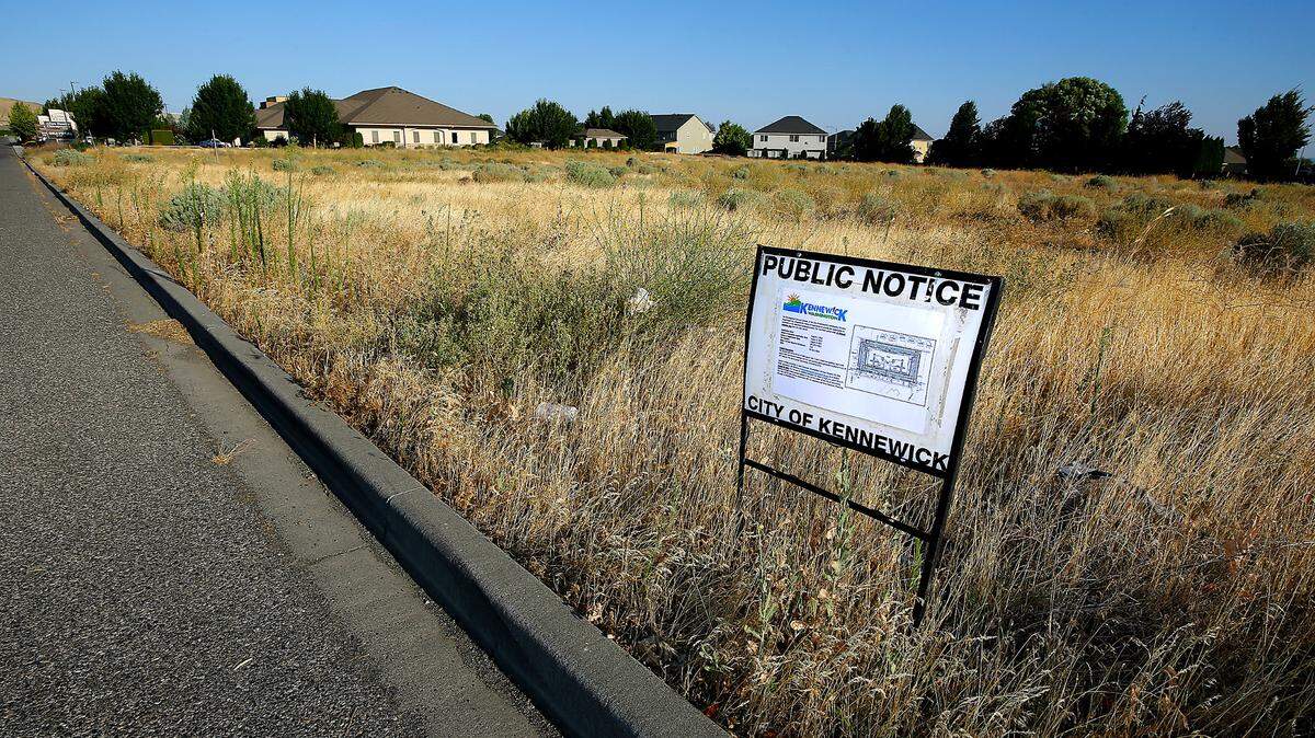 A city of Kennewick notice marks the site of a large new commercial development planned off 24th Avenue in south Kennewick.