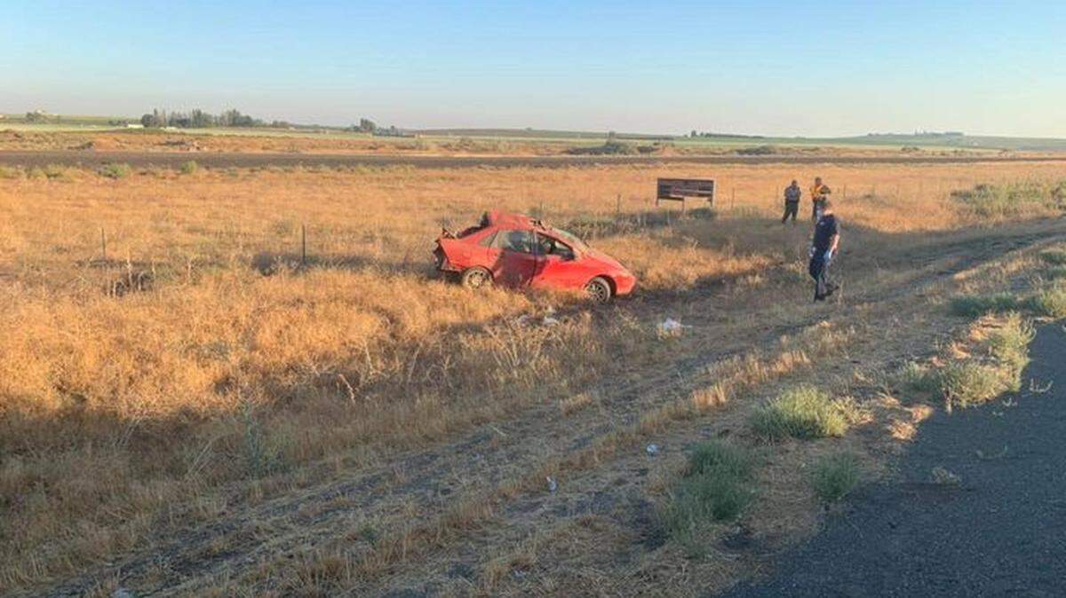 The driver died in a Saturday morning rollover on Highway 395 about eight miles north of Pasco.