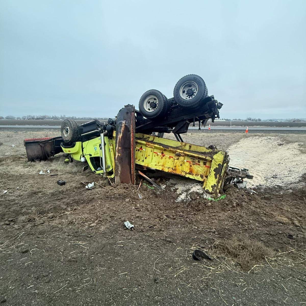 A Washington state snowplow flipped in the median of Interstate 90 on Saturday night when it was hit by a suspected drunk driver in a semi truck.
