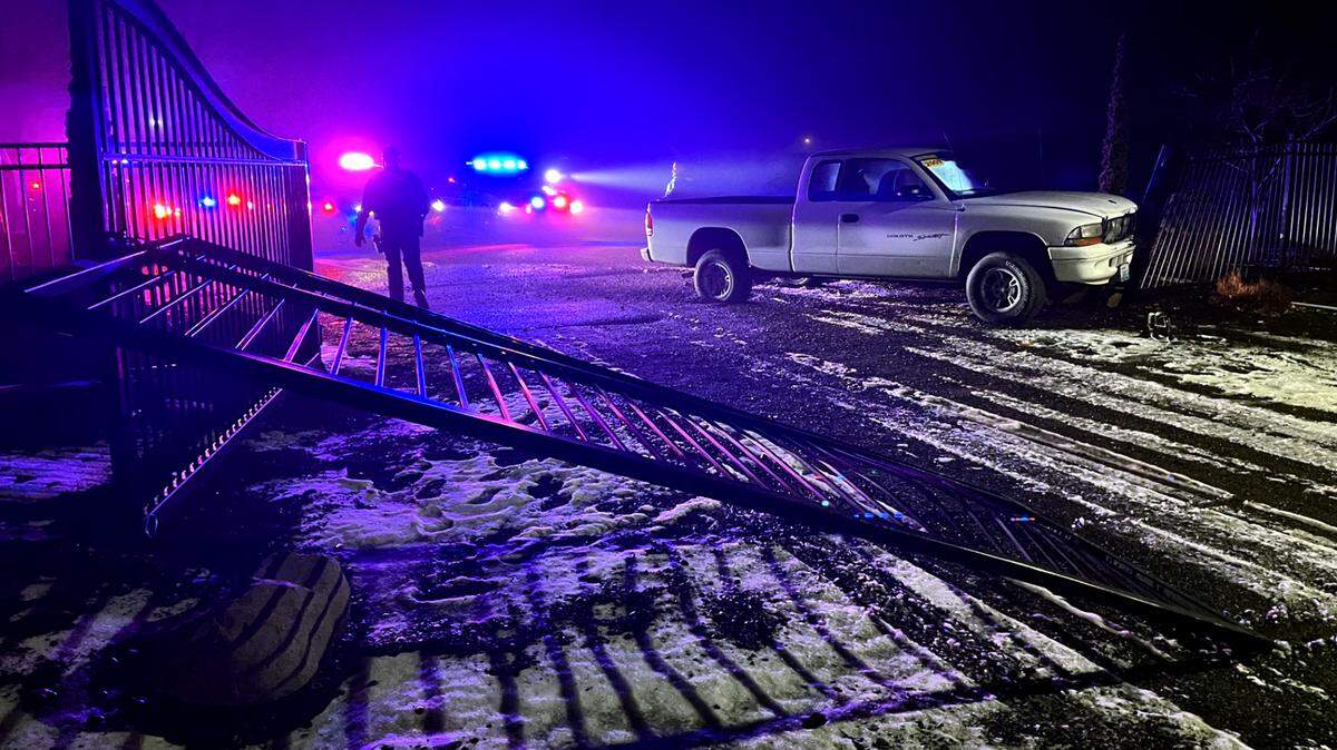 A suspected drunk driver slammed into the gate of a business in Prosser after he allegedly tried to run from police.