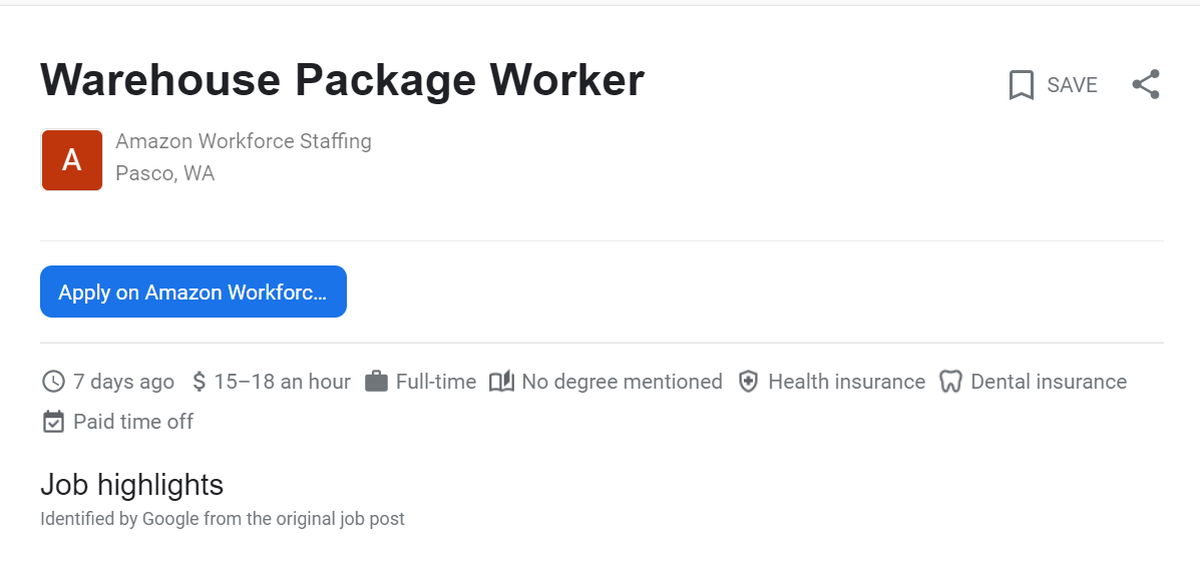 A misleading job listing appears to show Amazon is hiring warehouse workers in Pasco.