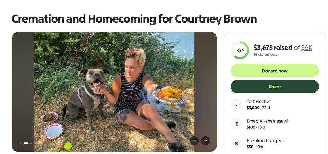 Courtney Brown’s mother in Bonney Lake organized a GoFundMe to cover cremation expenses.