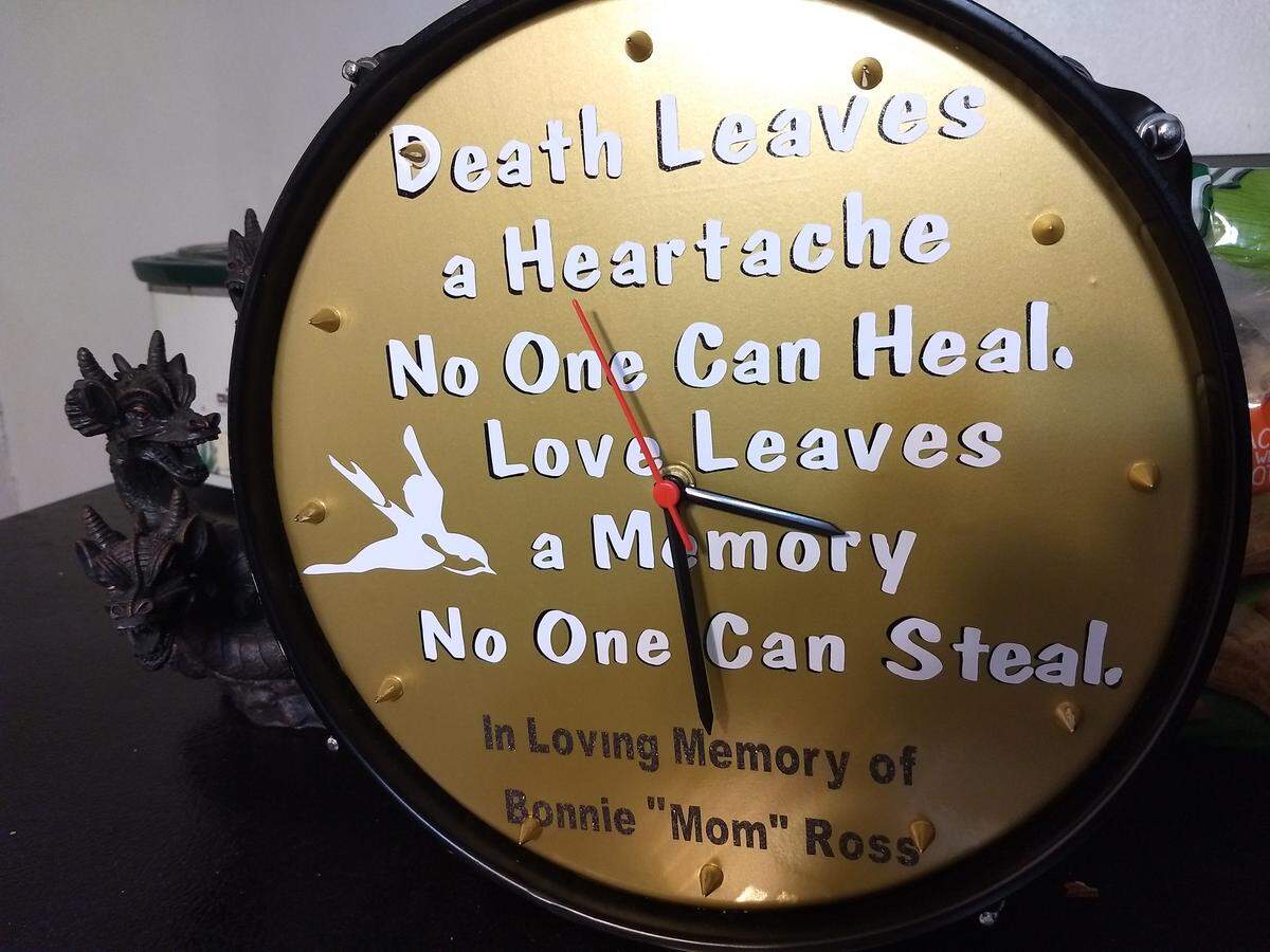 Anthony Ross, who is a drummer, said a good friend made this small memorial for him after his mom was killed on Feb. 14, 2018.