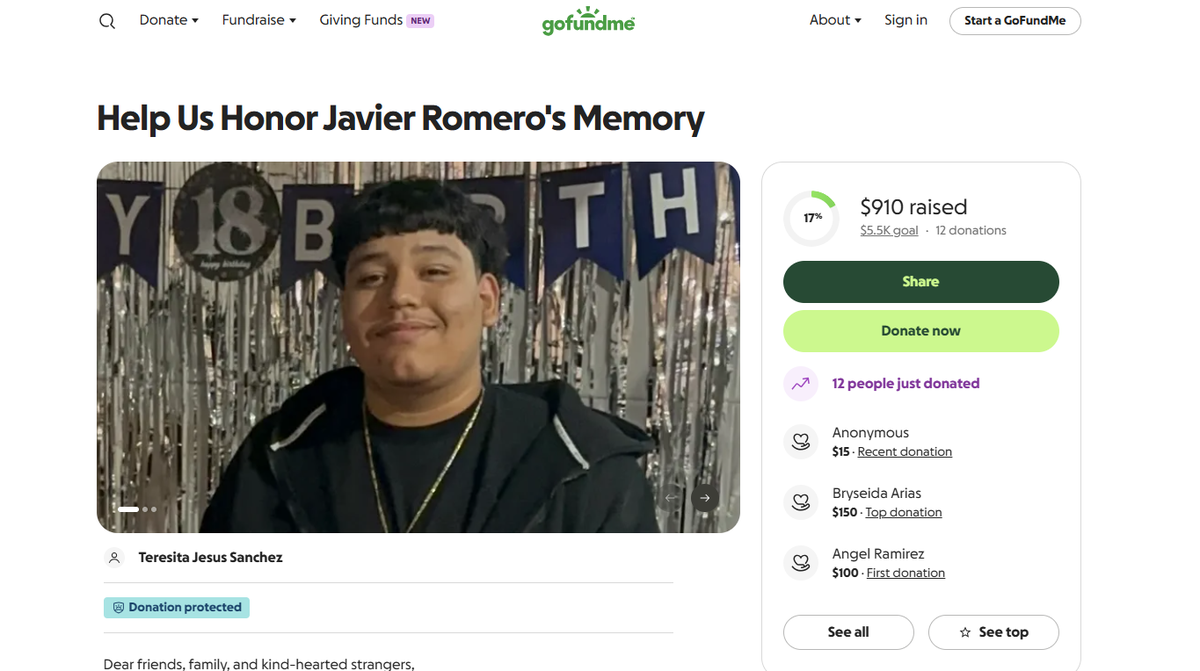 Javier A. Romero’s family is raising money for funeral expenses after he was shot at a Pasco truck stop.