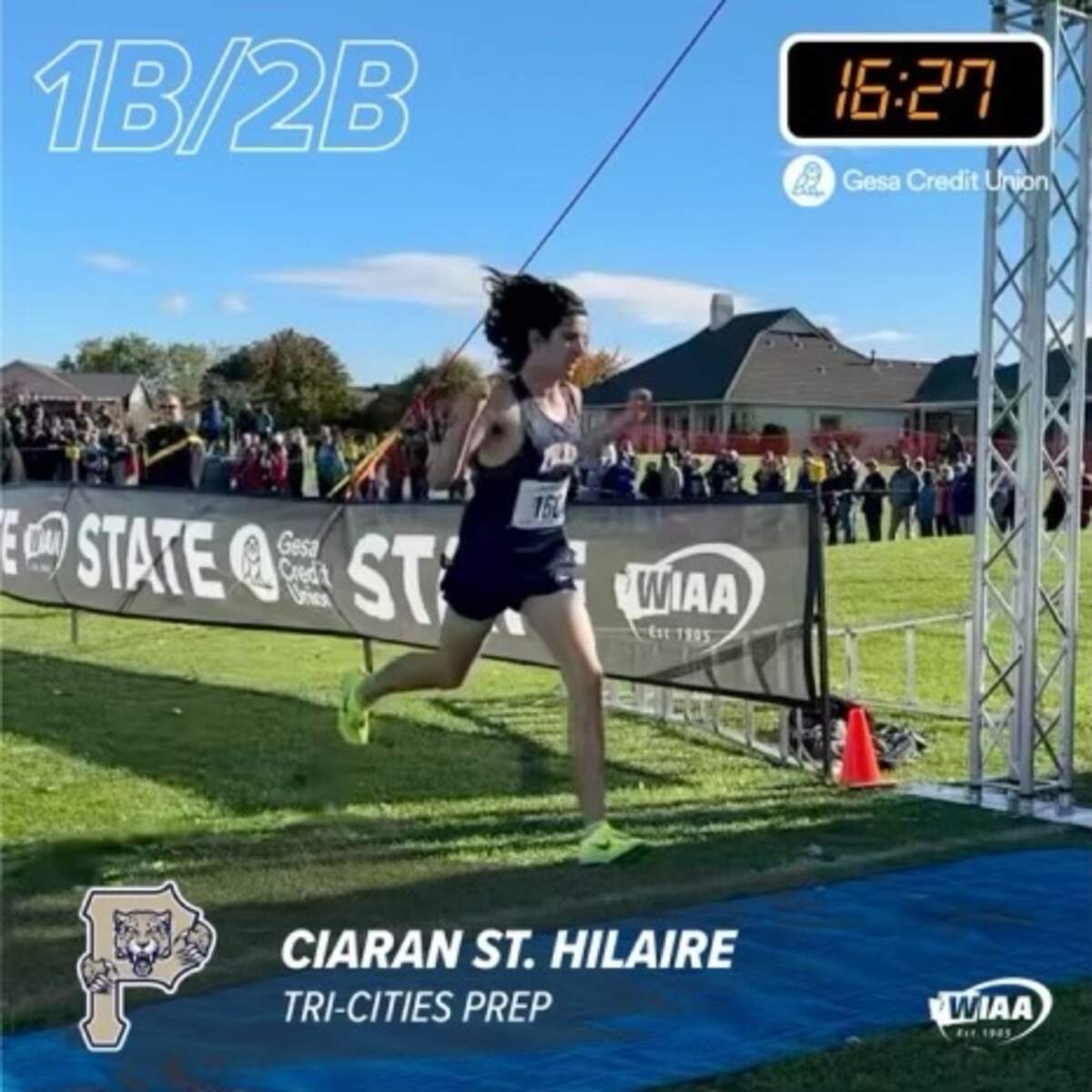 Tri-Cities Prep’s Ciaran St. Hilaire won the 1B/2B boys race at the WIAA State High School Cross Country championships at Sun Willows Golf Course in Pasco.