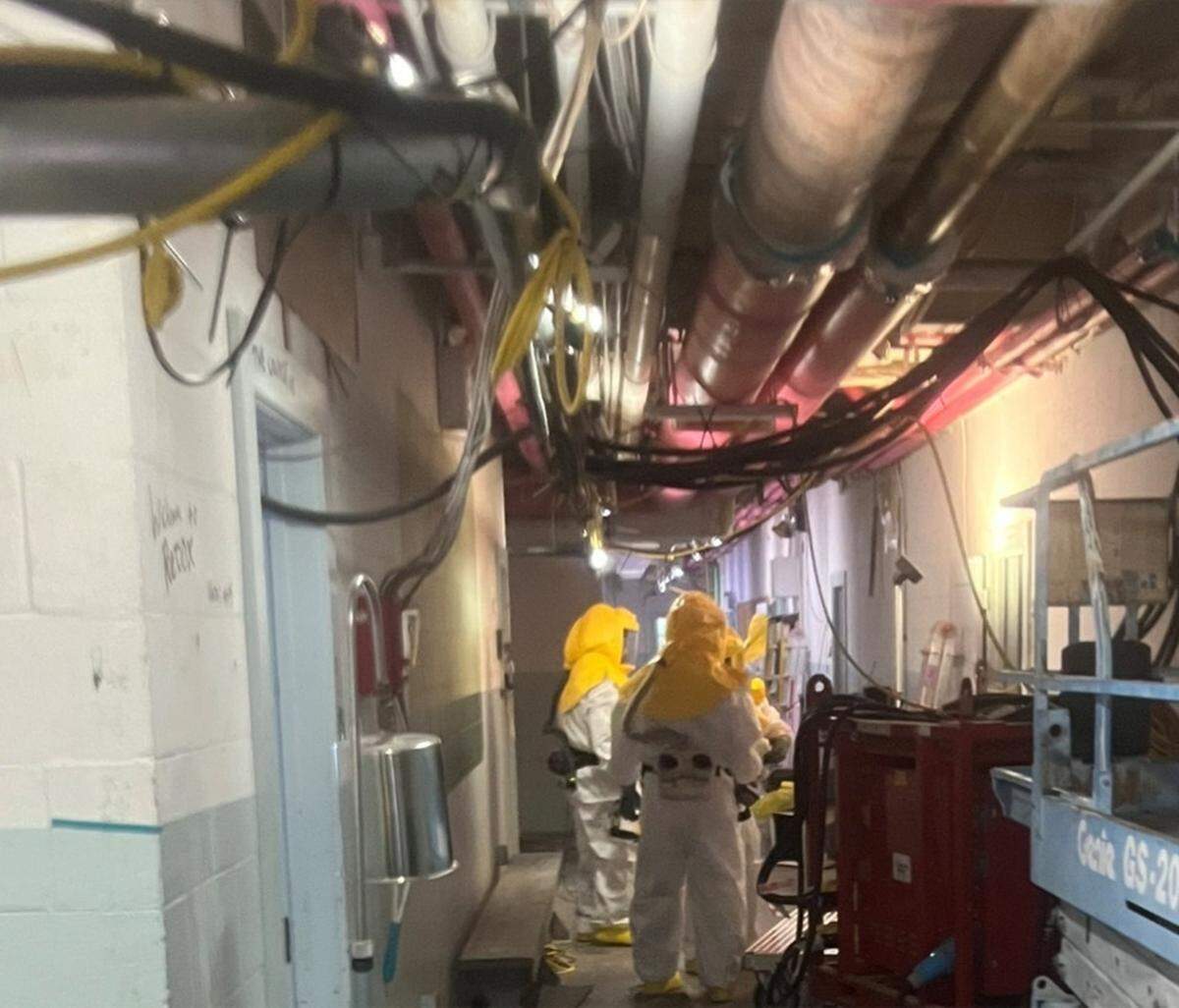 Hanford site workers prepare a former chemical processing plant at the nuclear reservation for demolition.