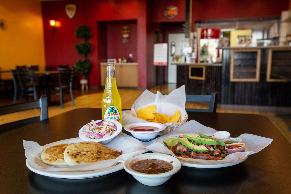 Pupusas Revueltas, Queso con Calabaza and La Mexicana (right) from Pupuseria Salvadoreña.