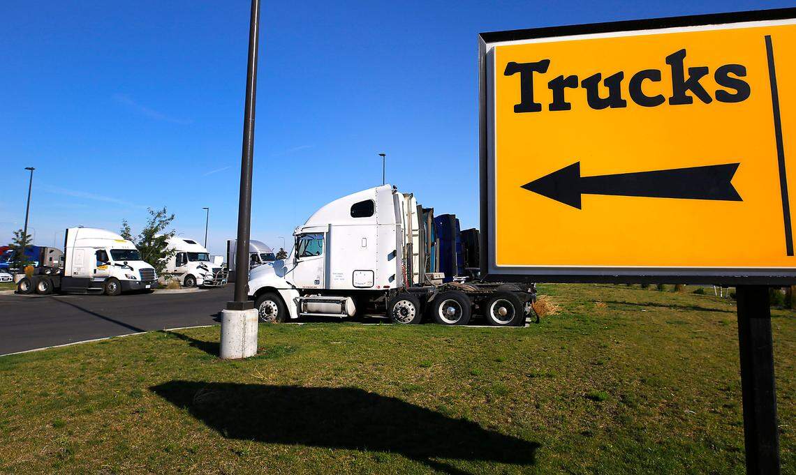 Dozens of trucks park in a popular truck stop and fueling station in the Kartchner interchange area off Highway 395 in Pasco. Two developers are planning new truck stops to the same area in Pasco.