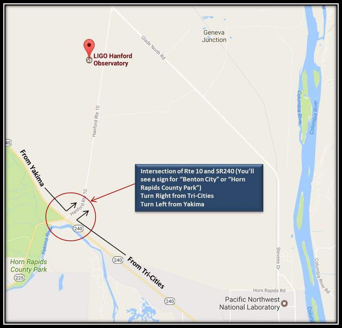 LIGO Hanford Observatory is on Hanford Route 10 off of Highway 240 northwest of Richland.