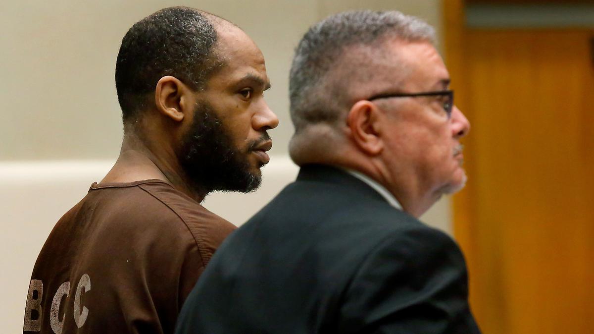 Anthony Spearman stands with his defense attorney Nicholas Blount during a change of plea hearing in March in Benton County Superior Court in Kennewick.