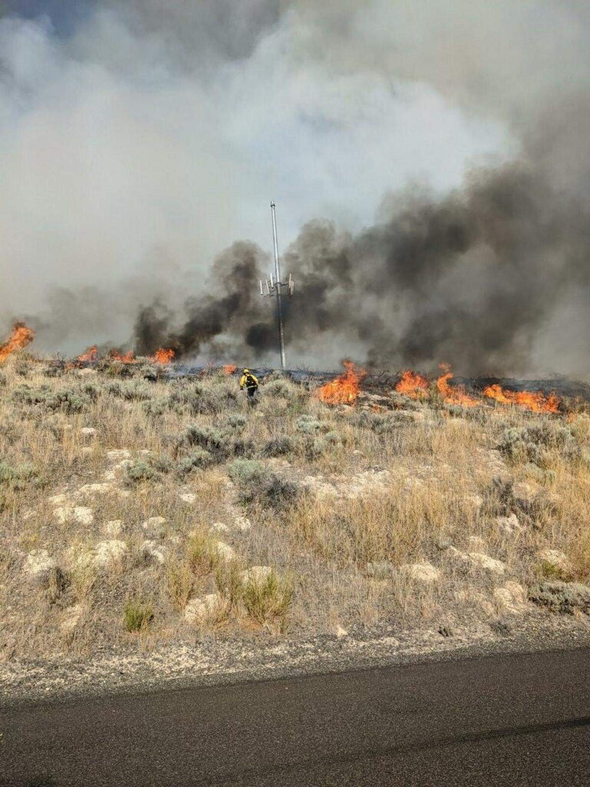 Ten fire agencies from the Tri-Cities helped fight the fire south of Kennewick on Sunday.