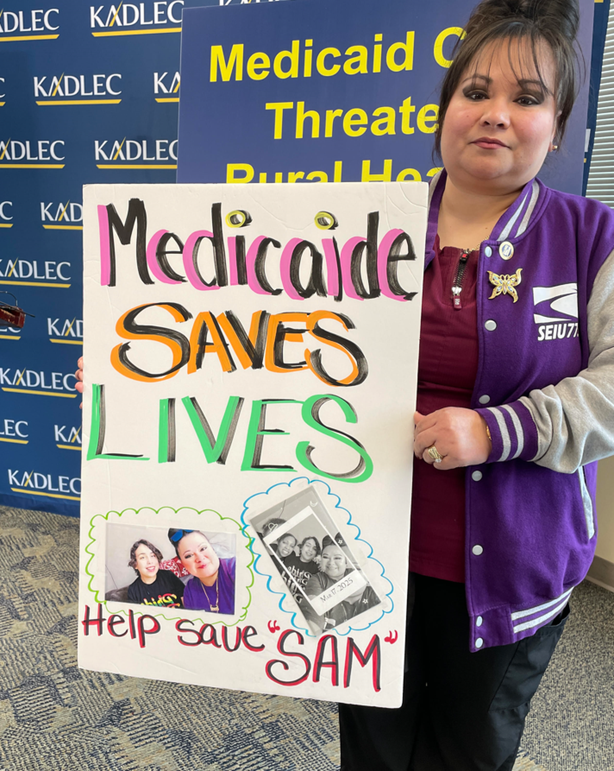 Brenda Morgan, a home health care provider in the Tri-Cities, talked about her concerns about possible deep cuts to Medicaid, called Apple Health in Washington state, at a news media briefing held by Sen. Maria Cantwell, D-Wash., in Richland.