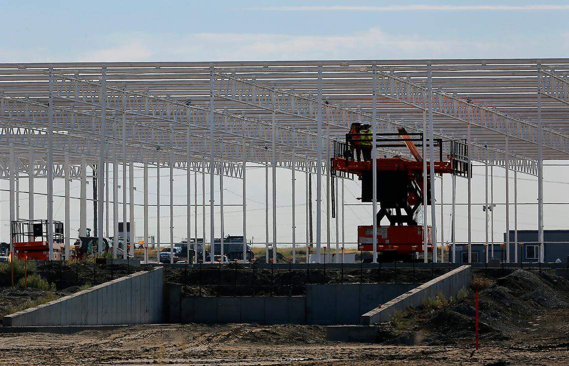 Local Bounti Northwest formally dedicated its new lettuce growing greenhouse in Pasco, shown here during construction, on May 7.