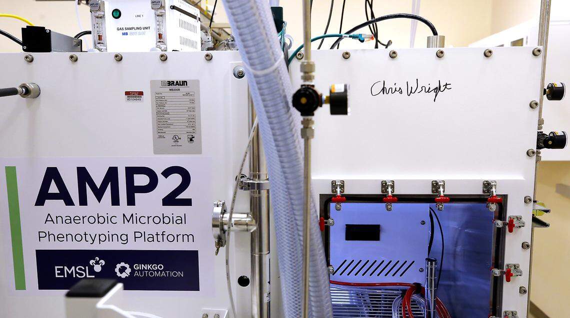 U.S. Secretary of Energy Chris Wright commissioned the new Anaerobic Microbial Phenotyping Platform, known as AMP2, with his signature Thursday during his visit to Pacific Northwest National Laboratory campus in Richland.