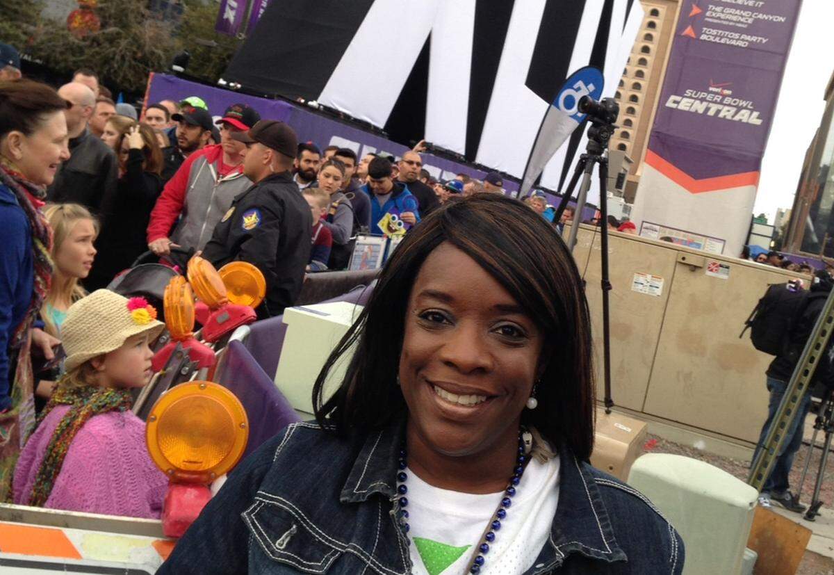 Pamela Michelle Kinsey, a Seattle Seahawks superfan from Richland, at Super Bowl 49 when the New England Patriots defeated the Seahawks in 2015.
