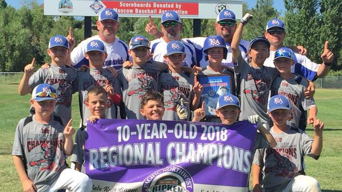 The Kennewick American 10U baseball team will play in the Cal Ripken World Series in August. Team members include, back row: coaches Clayton Rawlings (from left), Aaron Teagle, Jeremy Dimond and Aaron Carlson. Middle row, Karson Rawlings, Wyatt Curtis, Morgan Dodson, Taron Carlson, Hunter Van Hollebeke, Dylan Mamiya and Deegan Quensenberry. Front row, Brady Mattson, Dre Dimond, Angel Correa, Trayce Teagle and Tate Cissne.