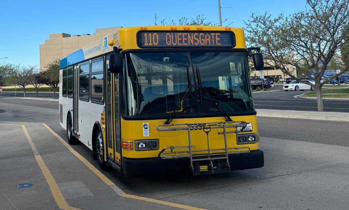 A Ben Franklin Transit bus at the Three Rivers Transit Center in Kennewick.