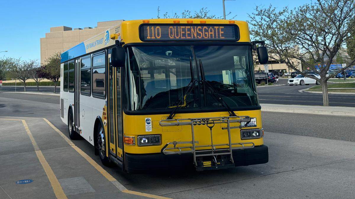A Ben Franklin Transit bus at the Three Rivers Transit Center in Kennewick.