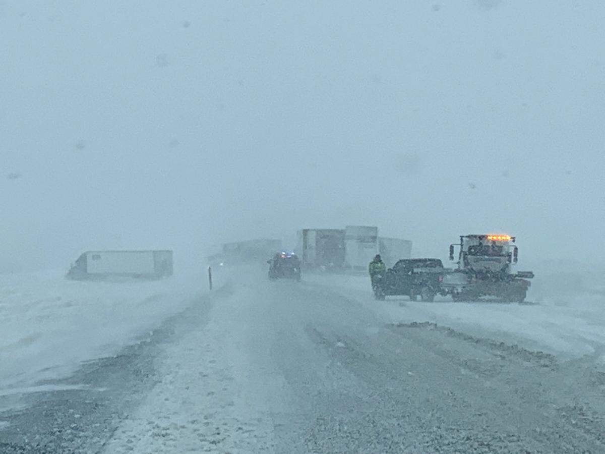 Several trucks slid off Interstate 84 in Oregon closing the eastbound lanes near LaGrande.