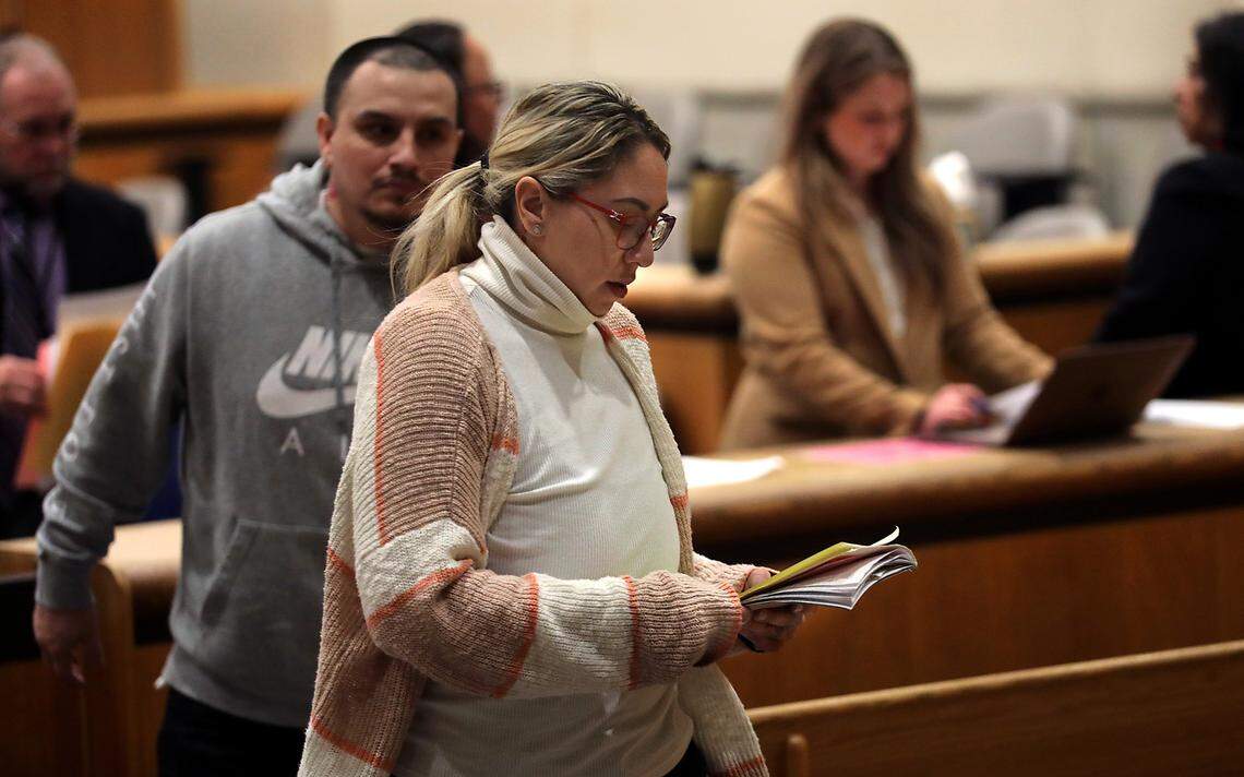 Sara Amilia Madrigal leaves Benton County Superior Court following her initial appearance on Dec. 20, 2023 for charges related to dangerous dogs in front of Judge Norma Rodriguez at the Benton County Justice Center in Kennewick.