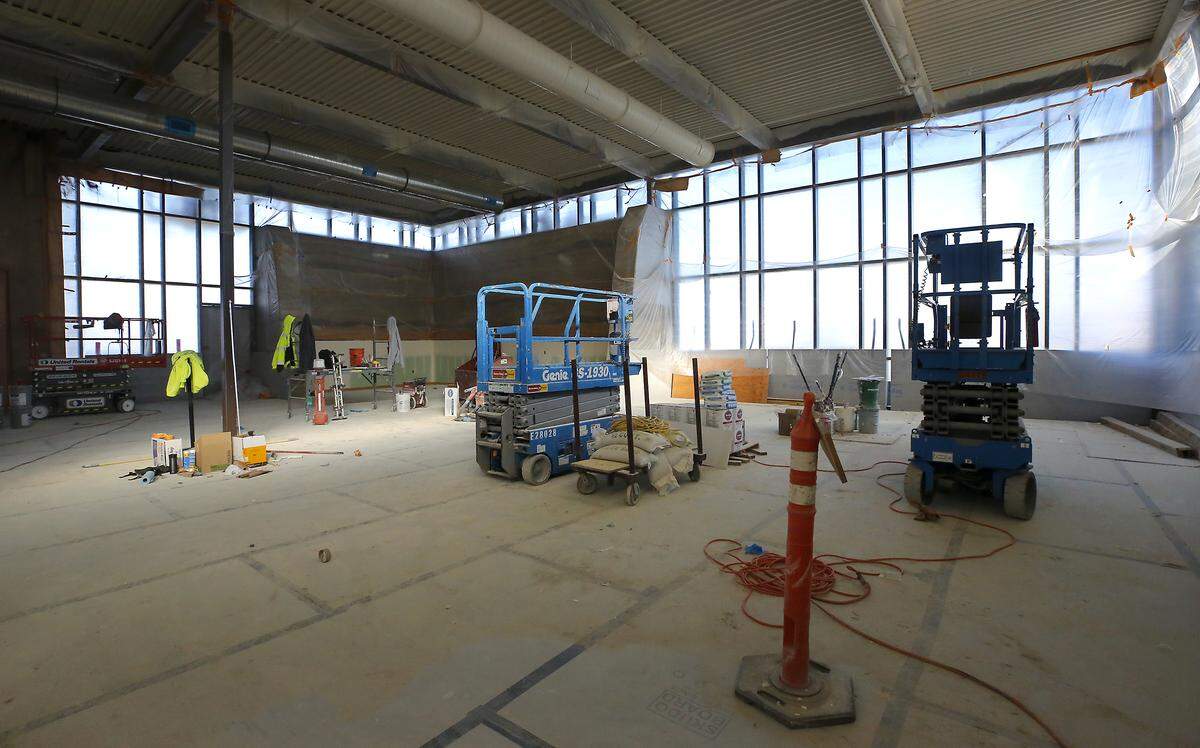 Construction equipment sits inside near the main entrance of the $41 million Pasco Aquatic Center off Road 108 in west Pasco. 