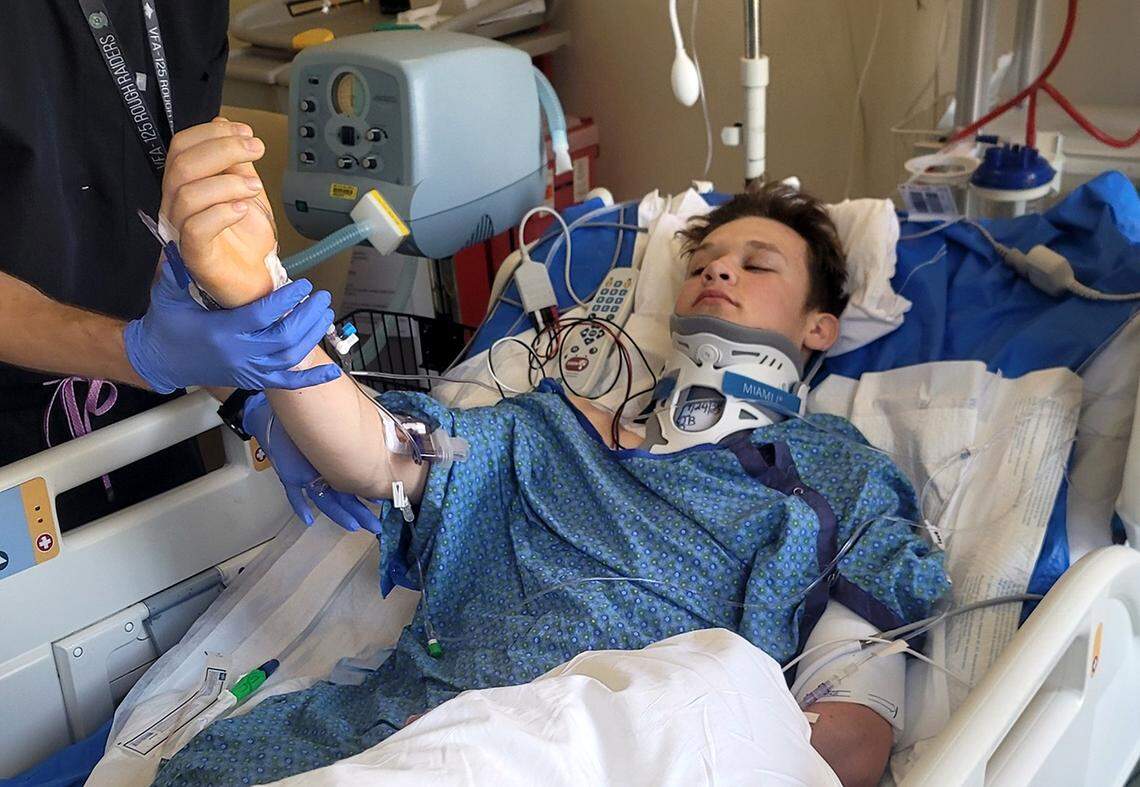 David Sample faces a long rehabilitation, but his family is encouraged that he has regained some movement in his hands.