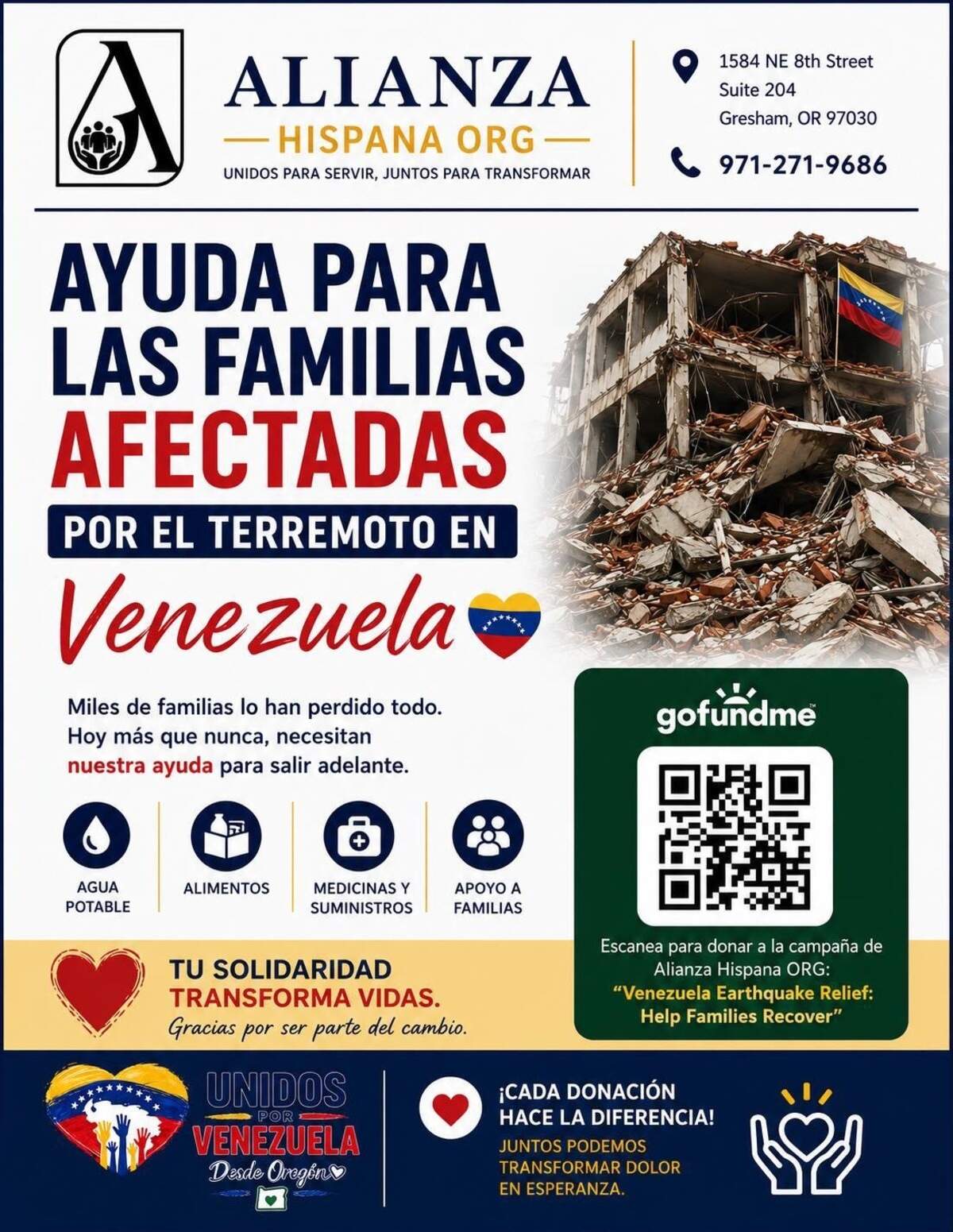 Alianza Hispana is a non-profit organization that supports Venezuelan diaspora in Oregon since 2024.