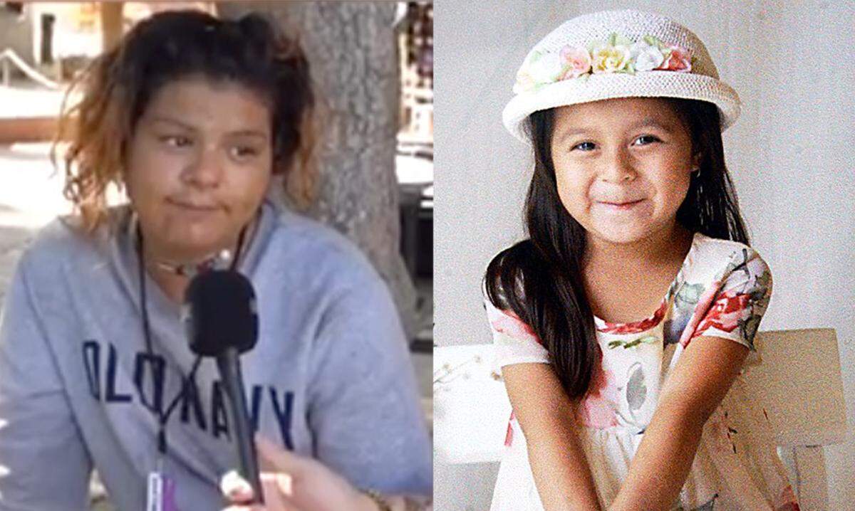 This side-by-side photo shows the woman featured in a TikTok video that police are now investigating as a possible lead in the search for Sofia Juarez, who went missing in 2003, seen here on right at age 5.